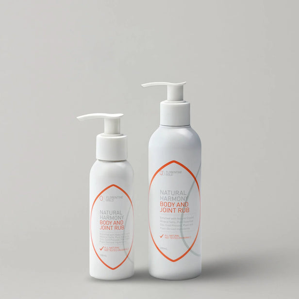 Two-bottles-of-Natural-Harmony-Body-and-Joint-Rub-on-a-light-gray-background